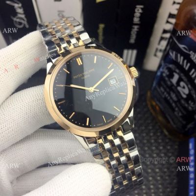 Patek Philippe Calatrava Men Watch Black Dial Two Tone Rose Gold